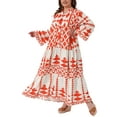 thumbnail image 4 of Agnes Orinda Women's Plus Size Bohe Dress Pattern Flowy Button Flared Bell Long Sleeve Tiered Casual Fall A Line Maxi Dress 3X Red, 4 of 6