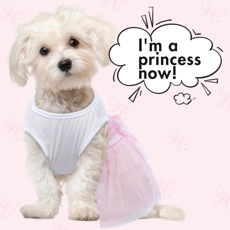 Qbleev Dog Pink Wedding Dress, M, Polyester, Bowknot Princess