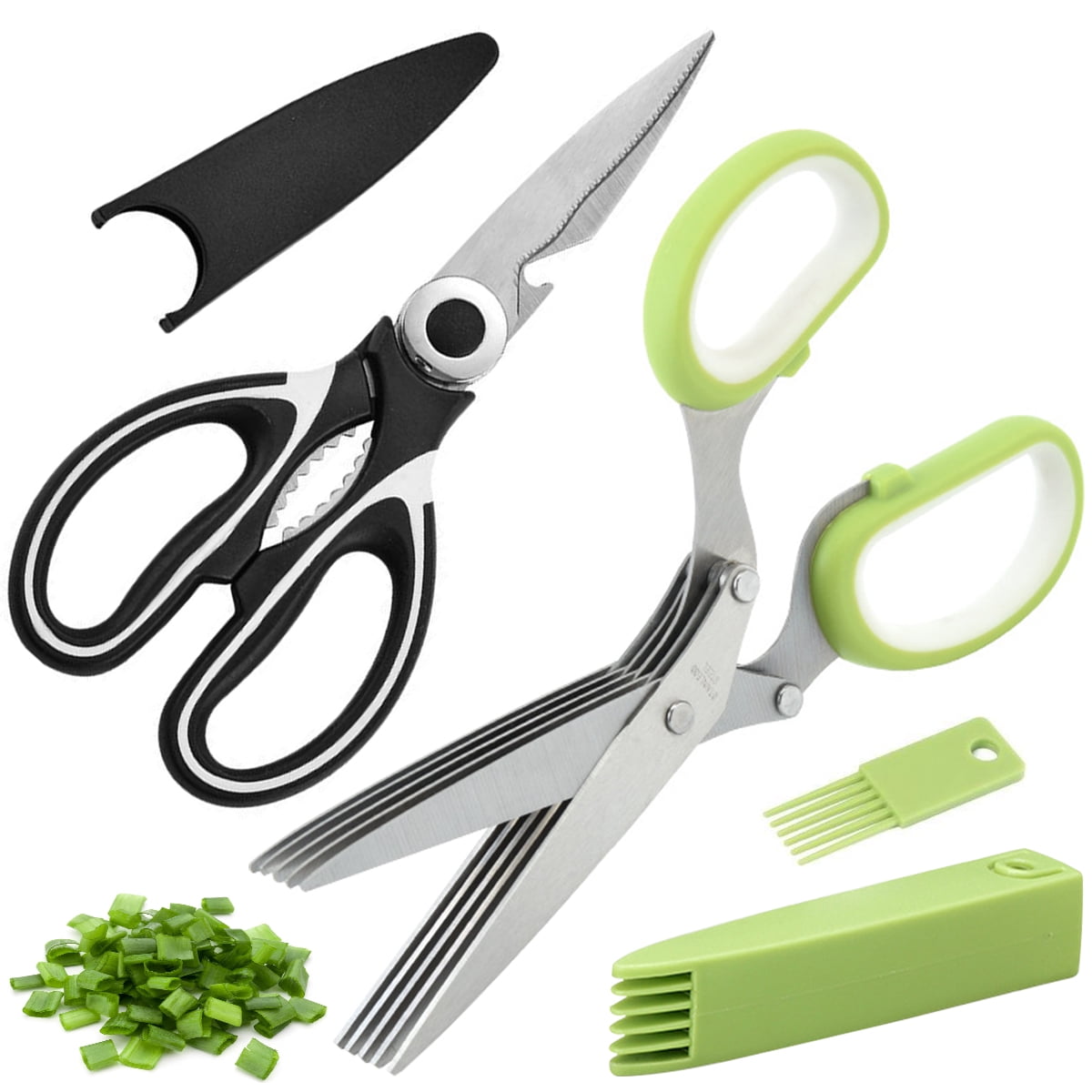 Adifare 2Pcs Kitchen Shears 5Blade Herb Scissors Set Stainless Steel