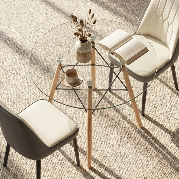 Mesa de Comedor Redonda Cristal para 4 Personas HOMEMAKE FURNITURE Moderno Dia 80 cm