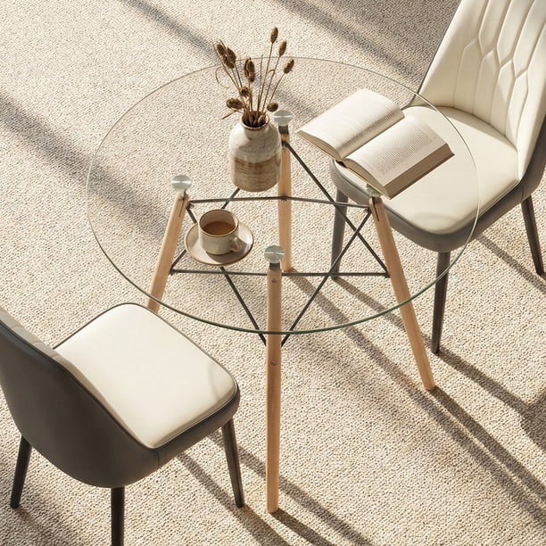 Mesa de Comedor Redonda Cristal para 4 Personas HOMEMAKE FURNITURE Moderno Dia 80 cm