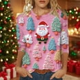 thumbnail image 2 of LEBONYARD Women's Trendy Crew Neck Christmas Printed 3/4 Sleeve Pullover Top Casual Loose Fit Round Neck Chic Christmas Printed Soft Smooth Ladies Top, 2 of 5