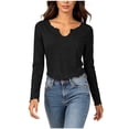 thumbnail image 2 of Lonomox Women's Cropped Pullover Tops Notch V Neck Long Sleeve Shirts Solid Color Casual Loose T Shirts, 2 of 6