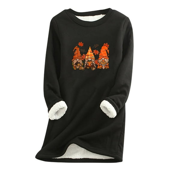 Dyegold Women'S Winter Tops Casual Fluffy Undershirt Teen Girls Ladies Graphic Sherpa Lined Tops Winter Christmas Gifts Thick Loungewear Fleece Pullover Shirts Warm Sweatshirt