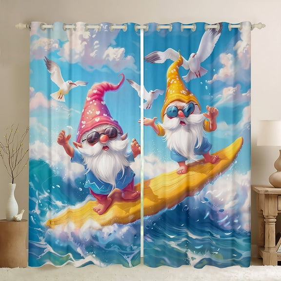 Erosebridal Cartoon Gnome Curtains for Living Room,Ocean Surfing 30%-50% Blackout Curtains Set of 2 (38x45),Marine Sea Curtains and Drapes (38x45),Kawaii Bedroom Decoration