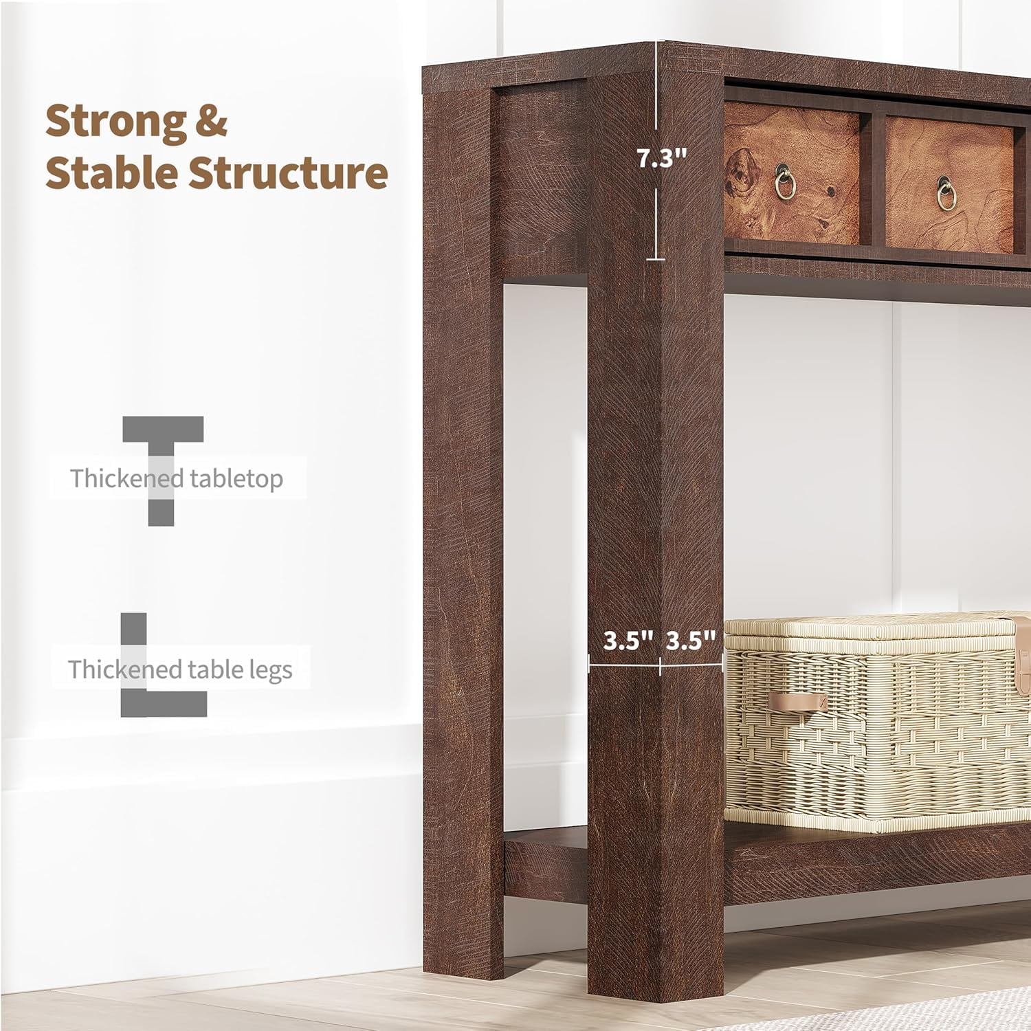 Entryway Table, 59" Console Table Narrow Sofa Table Behind Couch, Farmhouse Entry Table with 2 Drawers, 2-Tier Open Shelf Hallway Foyer Table, Reinforced l-Shape Legs, Color Blocking