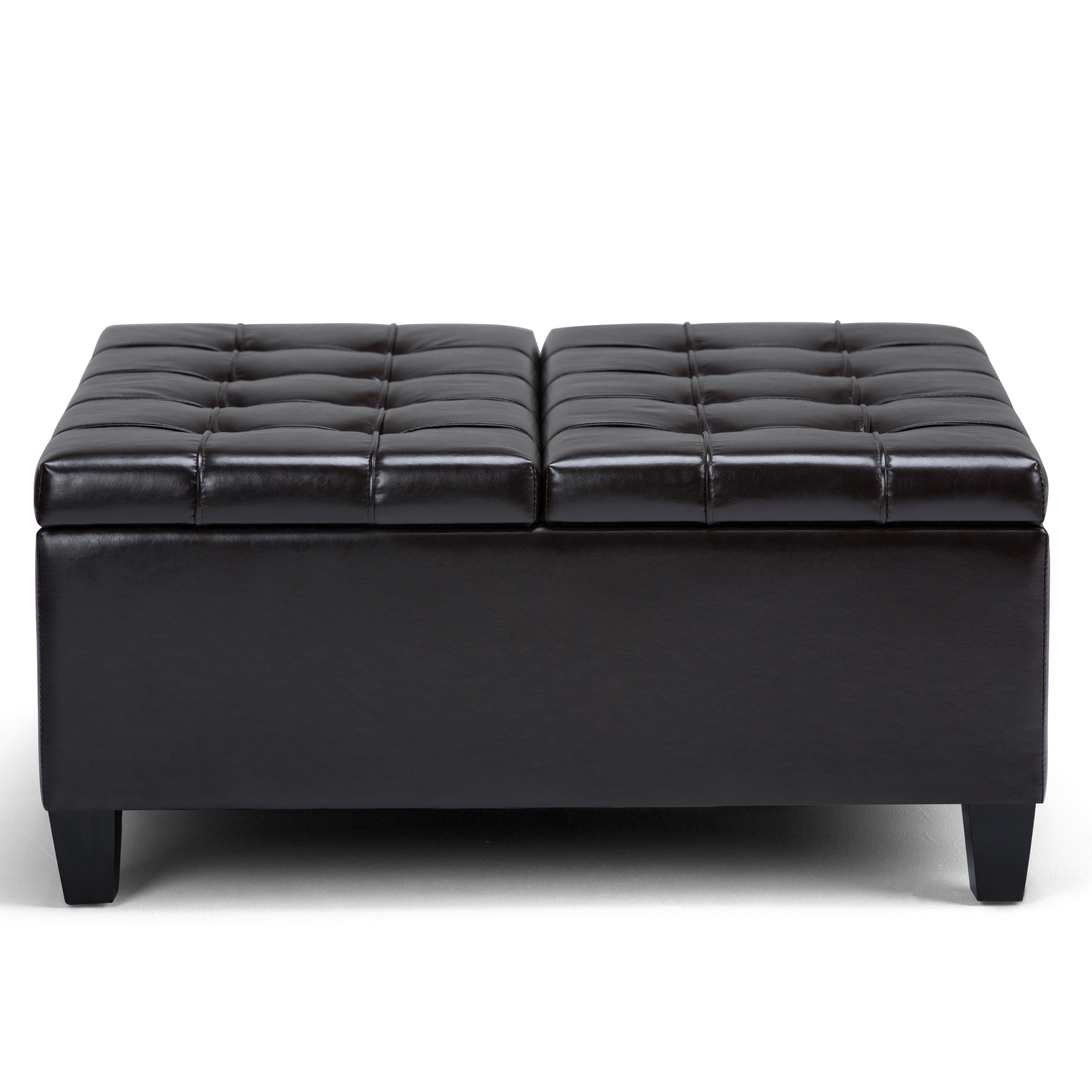 Harrison 36 inch Wide Transitional Coffee Table Storage Ottoman in Tanners Brown Vegan Leather