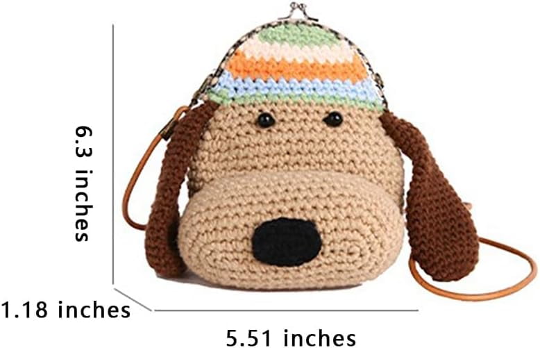 Baguery Handmade Crochet Dog Crossbody Bag - Cute Cartoon Knitted Purse with Metal Frame, Mini Animal Shoulder Bag for Women​