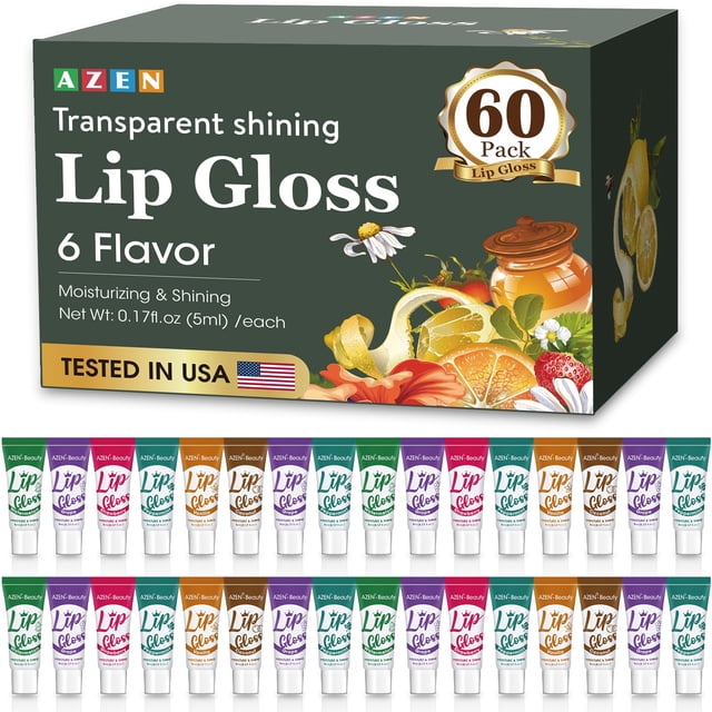 Set de brillo labial AZEN, paquete de 60 unidades, hidratante con vitamina E