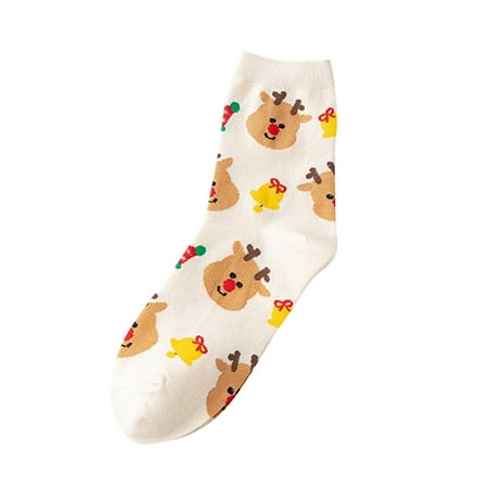 

LBECLEY Plus Sized Socks Ladies Autumn and Winter Christmas Socks Santa Cartoon Cotton Socks Womens Knee Socks Multi Packs Socks for Women Beige One Size