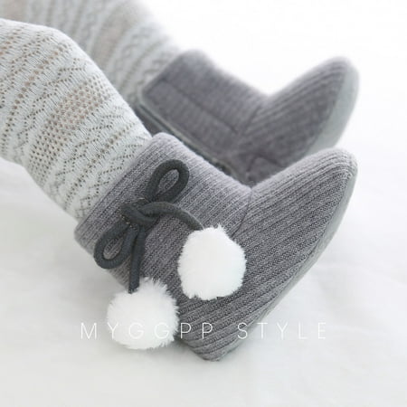 

Carolilly Boys and Girls Snow Boots Bow Knot Style Hair Ball Decoration Non Slip Soft Soled Toddler Shoes