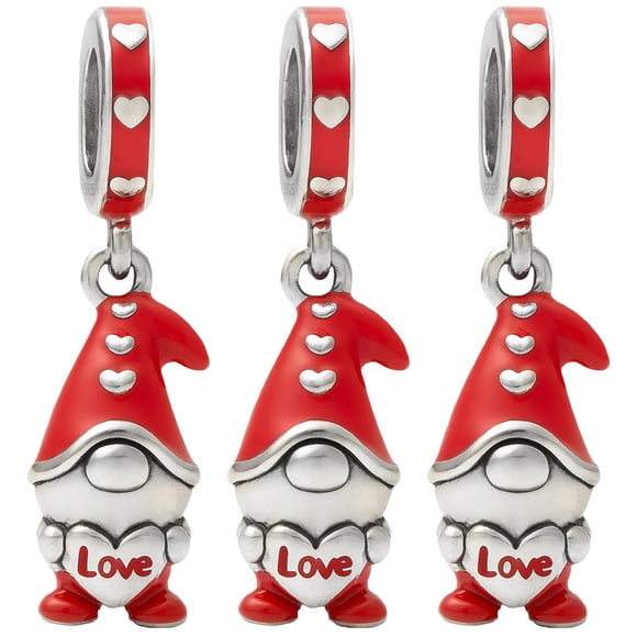 Charm Navidad rojo plata XmasGnome01 3Pzas Plata S925 Chapa Colgante Fijo Nomo/Corazón Plata/Rojo Caja Blanca 4x4cm.