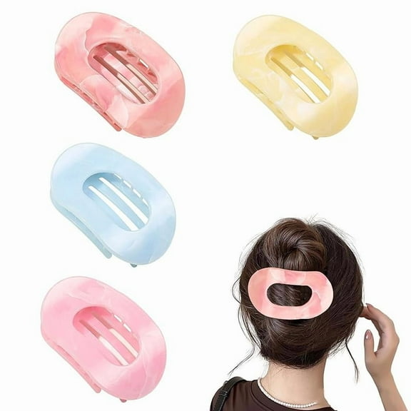 LeeCHee 4Pcs/set Flat Hair Clips for Women,Round Flat Claw Clips Strong Hair Barrettes Alligator Clip,Simple Elegant Duckbill Hair Clip for Thick Thin Hair