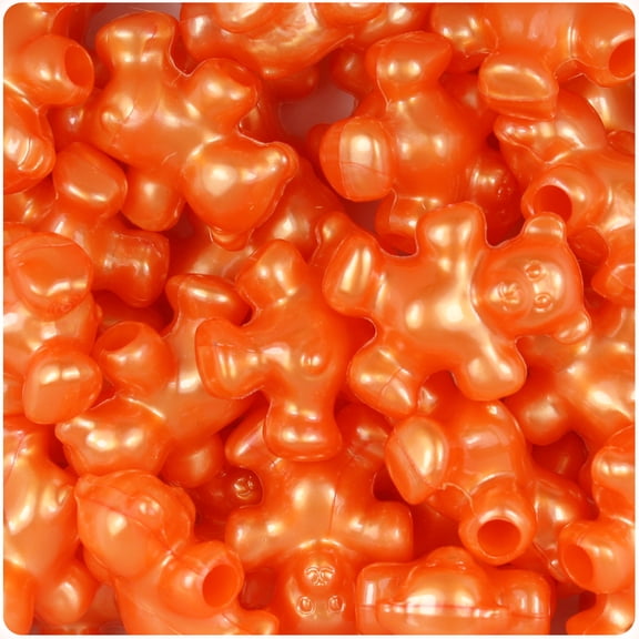 BeadTin Orange Pearl 25mm Teddy Bear Pony Beads (24pcs)