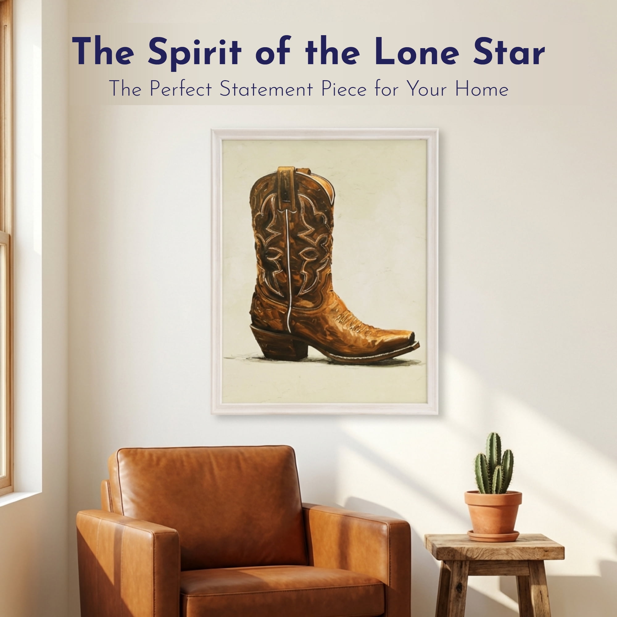 Crystal Art Gallery 15x19 Texas Cowboy Boot Embellished Wall Art Decor, Distressed White Framed Rustic Farmhouse Americana Western Home Wall Decor