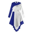 thumbnail image 5 of YONGHS Women Metallic Color Block Lyrical Dance Dress Liturgical Dancewear Praise Tunic Overlay Blue M, 5 of 7