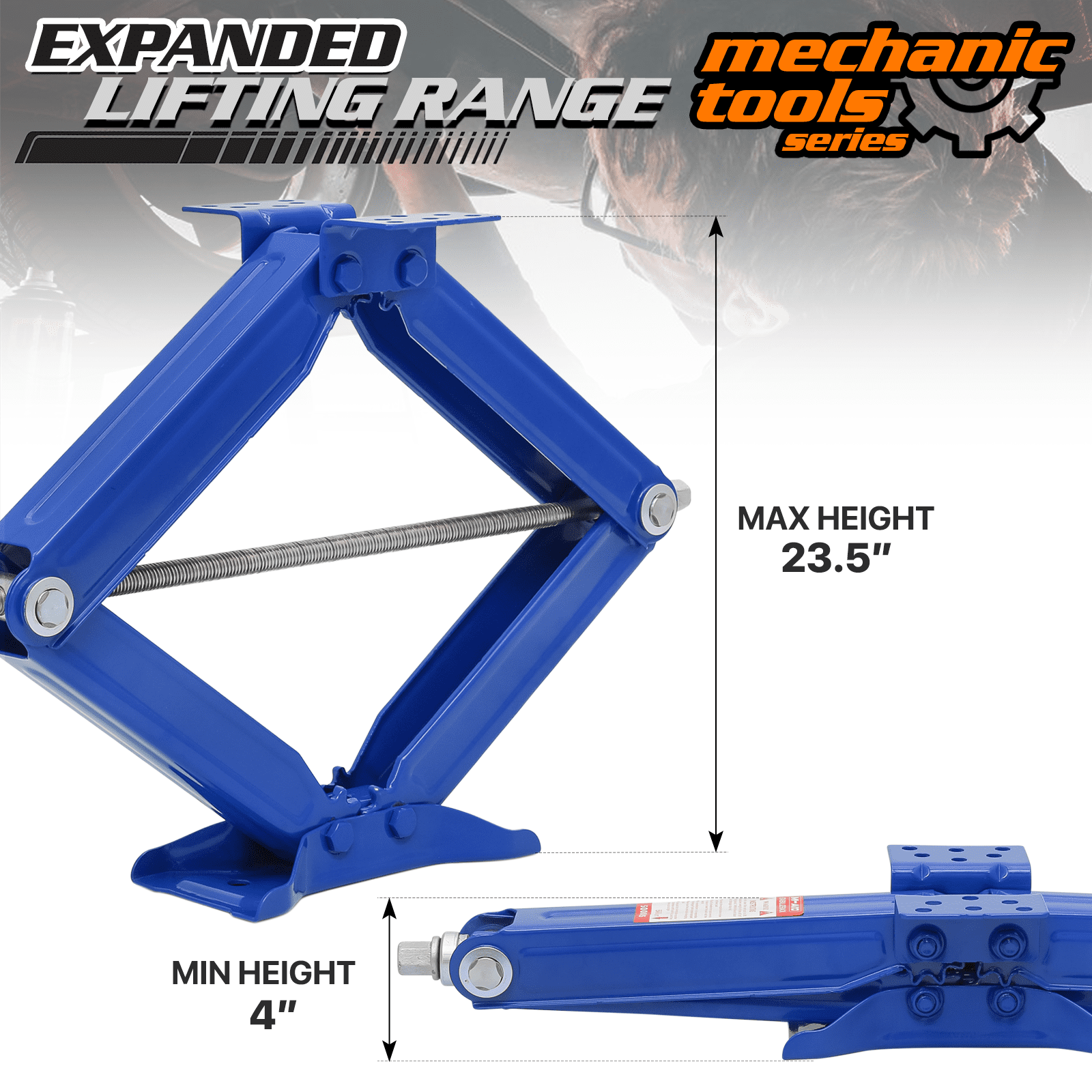 M-AUTO 2.5 Ton Scissor Jack Set of 4, 5000lbs Heavy Duty Car Jack Kit for Changing Tires Tools, Stabilizer Leveling Scissor Jacks with Handle, Blue