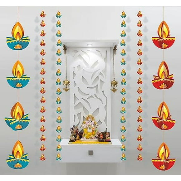 Dweep Sara Diya Hanging - (Pack of 4 Row ) Paper Festive Diwali Decoration for Home, Pooja & Office Decor
