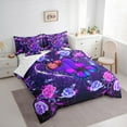 thumbnail image 3 of Homewish Kids Children Floral Flying Butterflies Bedding Comforter Set 7 Pieces,Chic Flowers Rose Full Bedding Set Lightweight,Bling Starry Sky Glitter Fitted Sheet Flat Sheet, 3 of 8