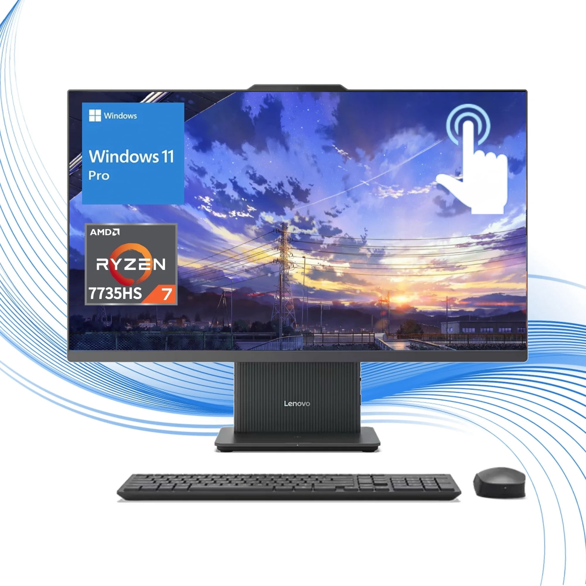 Lenovo IdeaCentre 27" FHD All-in-One Touchscreen Business Desktop, AMD Ryzen 7 7735HS (8-Core) Processor,16GB RAM, 1TB PCIe SSD, WiFi 6, Windows 11 Pro, Luna Grey