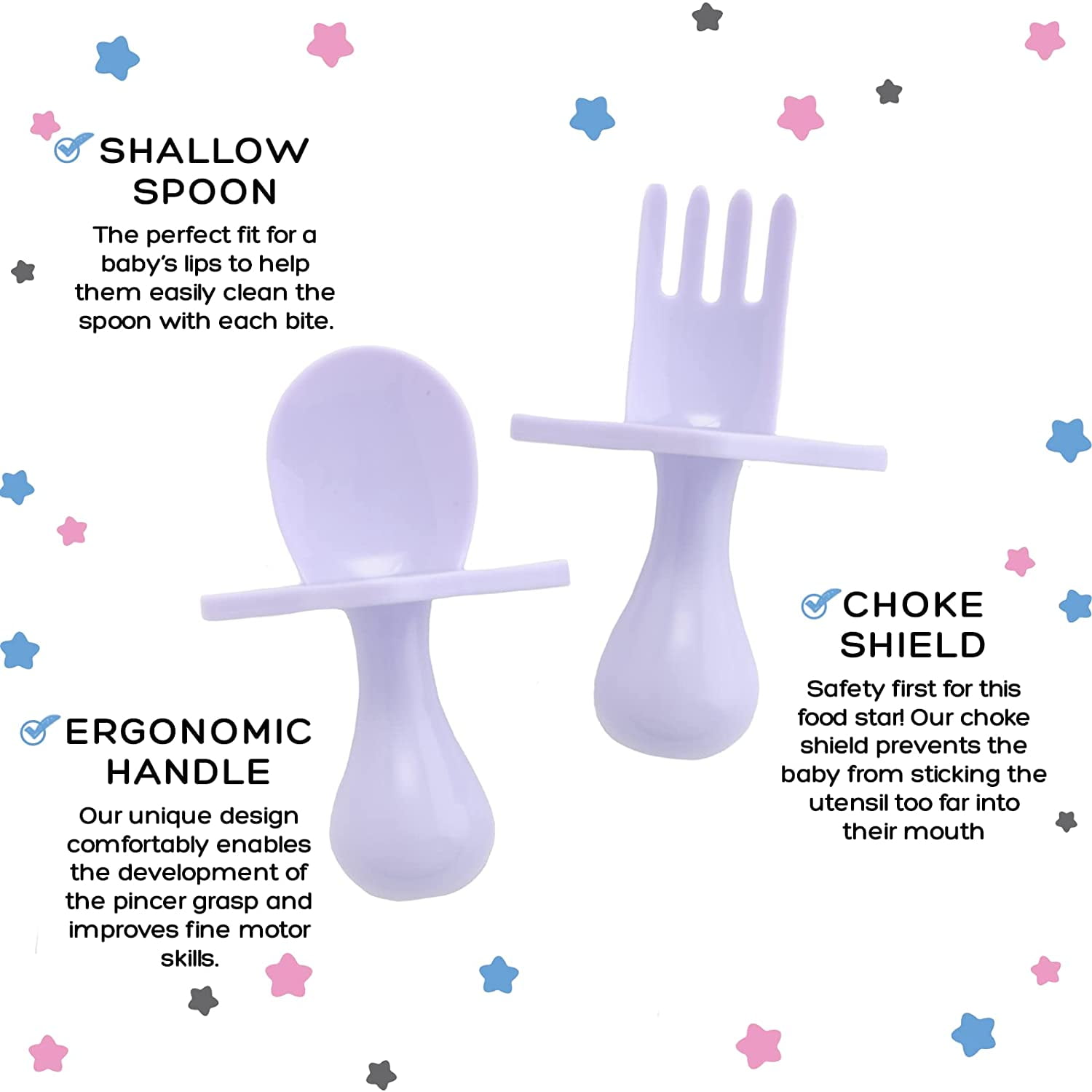 Nooli First Self-Feeding Utensils: USA-Made BPA-Free Spoon & Fork Set for  Babies & Toddlers Ages 6+ Months, Anti Choke Shield Easy-Grip Handles for  Baby-Led Weaning and Independent Eating (Pink) 