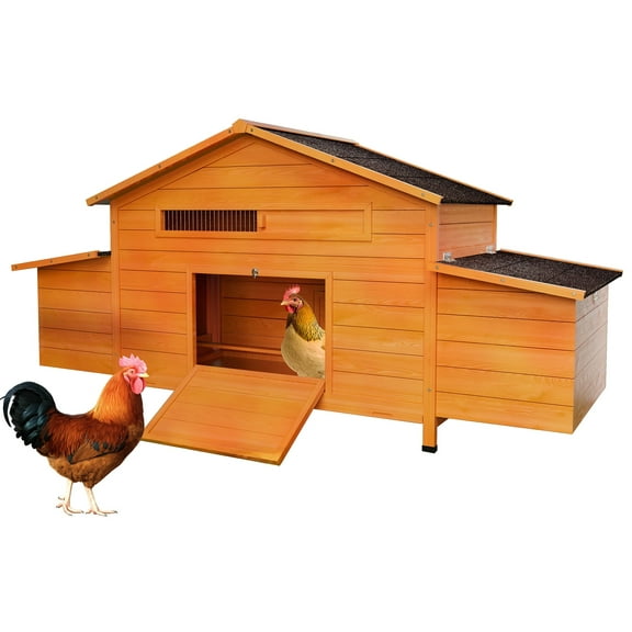 Large Wooden Chicken Coop with Nesting Box, Waterproof Roof, Secure Lock, Ventilated Hen House with Perch & Pull-Out Tray for Easy Cleaning