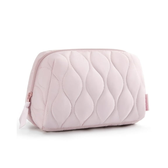 Sherry Makeup Bag, Travel Cosmetic Bag, Puffy Padded Make Up Bag for Women, Makeup Organizer Case, Wide-open Pouch Purse, Travel Essentials, Toiletries Accessories Brushes, Pink