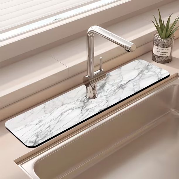 Nueva alfombrilla antideslizante for fregadero de cocina, estilo mármol blanco, alfombrilla protectora de goma fácil de limpiar for baño, hogar y autocaravana