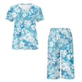thumbnail image 5 of DISNIMO Cherry Blossom Printed Pajama Set for Women, Soft Sleepwear Short Sleeve Tops and Capri Pant Pjs 2 Pcs Lounge Set, S, 5 of 7