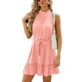 thumbnail image 5 of Frontwalk Women Swing Dress Lace Up Mini Sleeveless Tank Ladies Loose Short Halter Neck Pink XL, 5 of 8