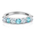 thumbnail image 2 of Gem Stone King 925 Sterling Silver Round Sky Blue Aquamarine Swiss Blue Topaz Anniversary Ring for Women (1.28 Cttw, Gemstone Birthstone, Size 5), 2 of 4