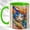 Green, variant on Stained Glass Cat Face Coffee Mug, Colorful Cat Mug, Ceramic 11 oz