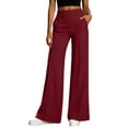 thumbnail image 2 of Women's High Waisted Wide Leg Pants, Elastic Waist Seamed Front Trousers with Pockets, Casual Loose Fit Flowy Dress Pants for Work Office Daily Wear 07-Wine L, 2 of 5
