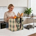 thumbnail image 6 of Green Peach Plaids Foldable Canvas Tote Bags Reusable Grocery Bags Laundry Bags Beach Bag 32L, 6 of 7