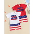 thumbnail image 4 of Elippeo Toddler Boys Memorial Day Outfits 6 12 18 24 Months 3 Years Letter Embroidery T-Shirt and Elastic Star Stripe Shorts for 2 Piece Clothes Set, 4 of 10