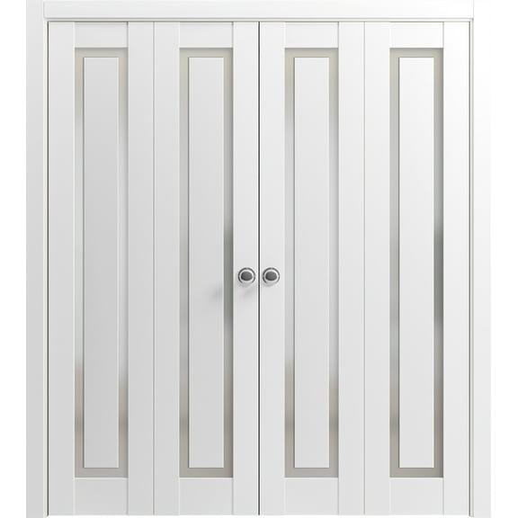 Sliding French Pocket Door 24 x 80 inches | Sete 6933 Nebraska Grey with Frosted Glass | Kit Trims Rail Hardware | Solid Wood Interior Bedroom Sturdy Doors