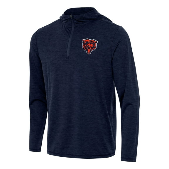 Men's Antigua Heather Navy Chicago Bears Bear Logo Tidy Quarter-Zip Pullover Hoodie