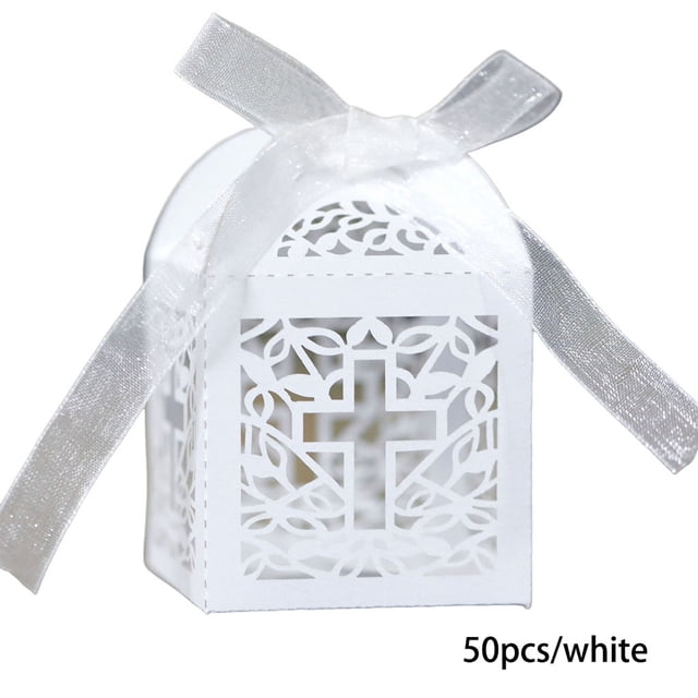 50 Pieces Gift Boxes Snack Chocolate Chocolate Cookie Package Holder Paper Decorative Atmospheres Packing Ribbon Hollow Container White
