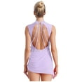 thumbnail image 2 of iiniim Women Sleeveless Figure Skating Dance Dress Mesh Rhinestones Asymmetrical Sequin Ballet Lyrical Dancewear Light Purple M, 2 of 7