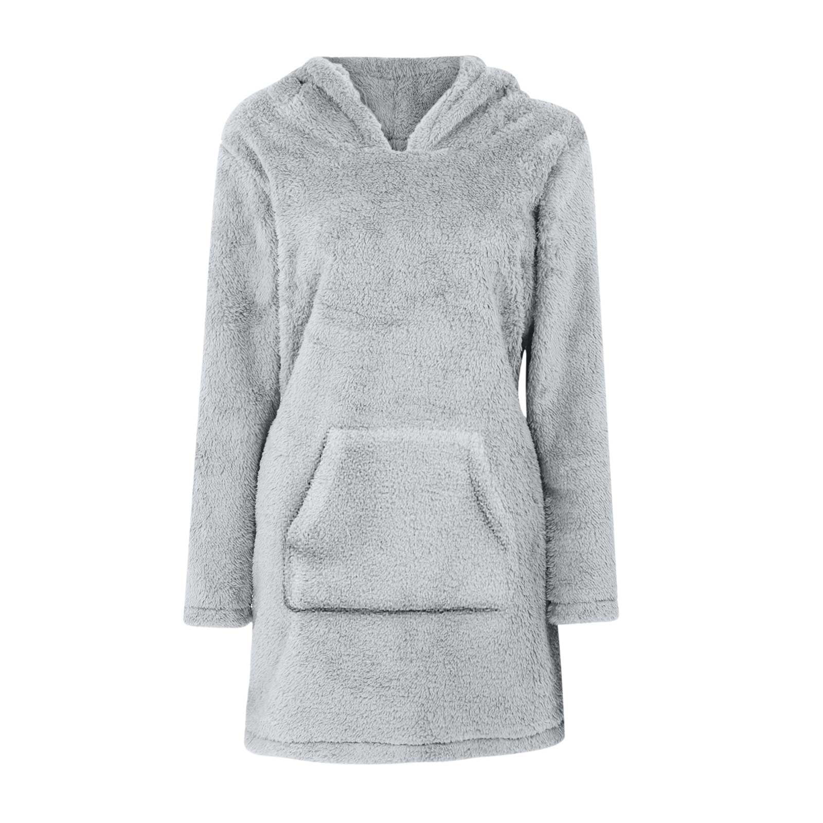 Tawop Robe De Nuit Longue Pour Femmes, Pyjama, Robe De Bain Épaisse Et Confortable Avec Col En Flanelle, Poches, Fermeture Éclair, Gris G