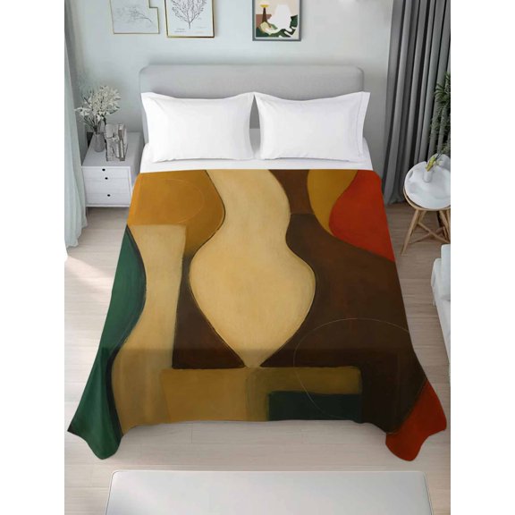 Queen Size Flat Sheet Only,Abstract Curved Artwork Soft Top Bed Sheets Breathable Bedding Sheet Boho Vintage Stripe Microfiber Hotel Luxury Top Sheets