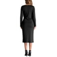 thumbnail image 3 of INSPIRE CHIC Sheath Wrap Boat Neck Dress for Women's Long Sleeve Bodycon Ruched Waist Work Office Midi Dress, 3 of 6