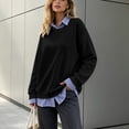 thumbnail image 6 of Dpjklzsn Women's Layered Look Crewneck Sweatshirt with Striped Collar, Cuffs and Shirt Hem, 6 of 9