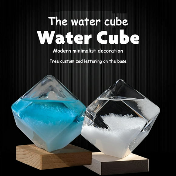 Vacemry 2 Pcs Bouteille Météo Baromètre en Verre Tempête, Préviseur Météo Cube d'Eau Cristal, Décoration de Bureau à Domicile, Cadeau pour les Amateurs de Météo, Décoration de la Pression Atmosphérique