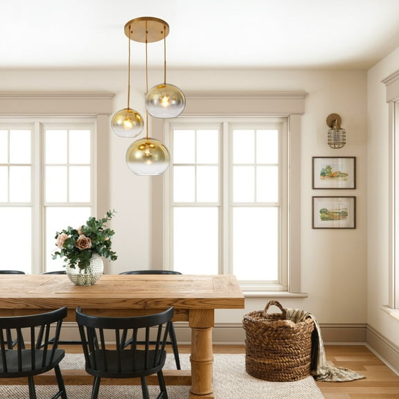 FINE MAKER E26 Industrial Glass Globe Chandelier, Modern Living Room Lighting High Suspension Lamp