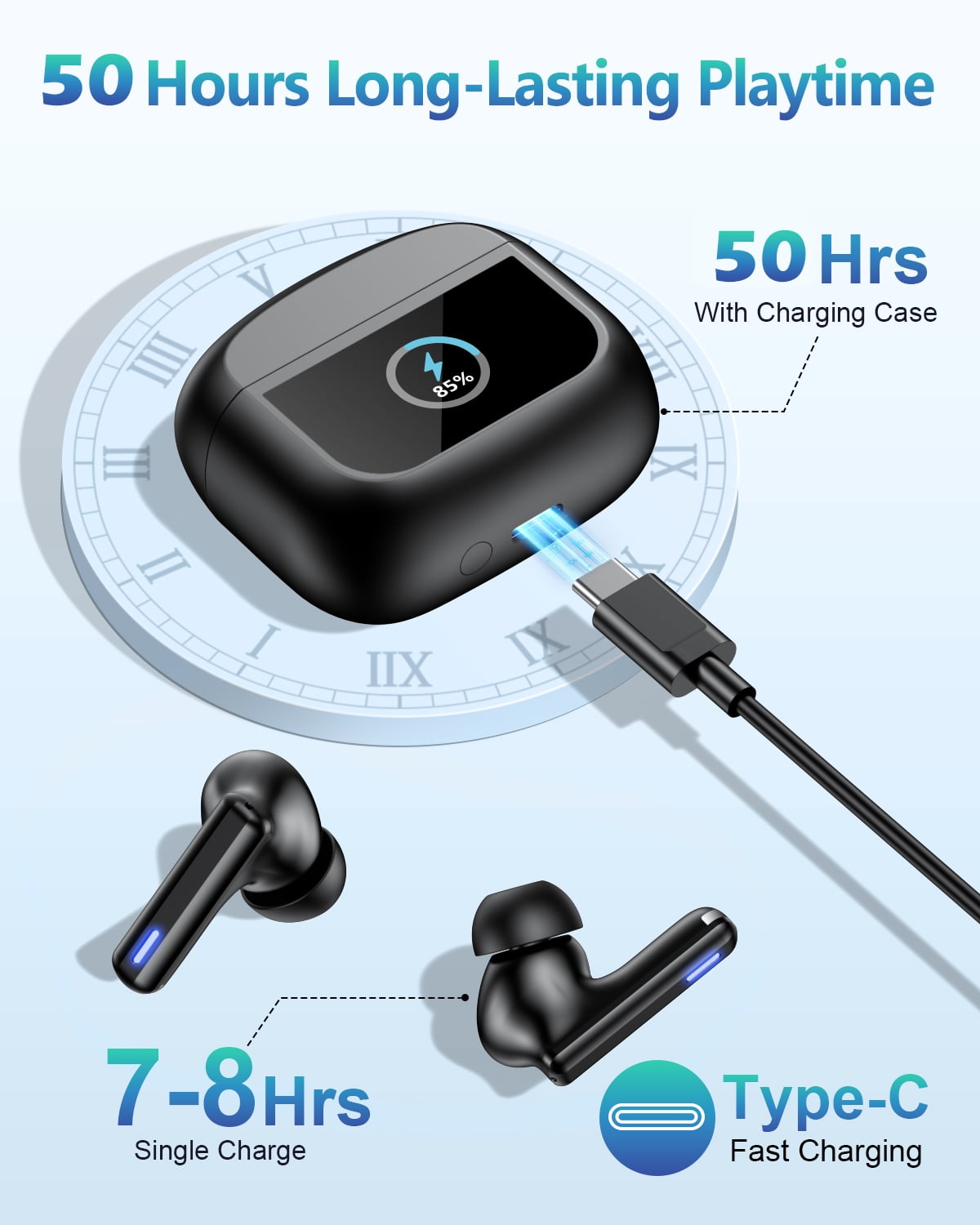 Wireless Earbuds Bluetooth Headphones, Ear Buds with Touch Screen, ANC ENC Noise Cancelling Transparency Mode, 50H Stereo Deep Bass, IPX7 Waterproof, Clear Calls, 5 EQ for iOS Android