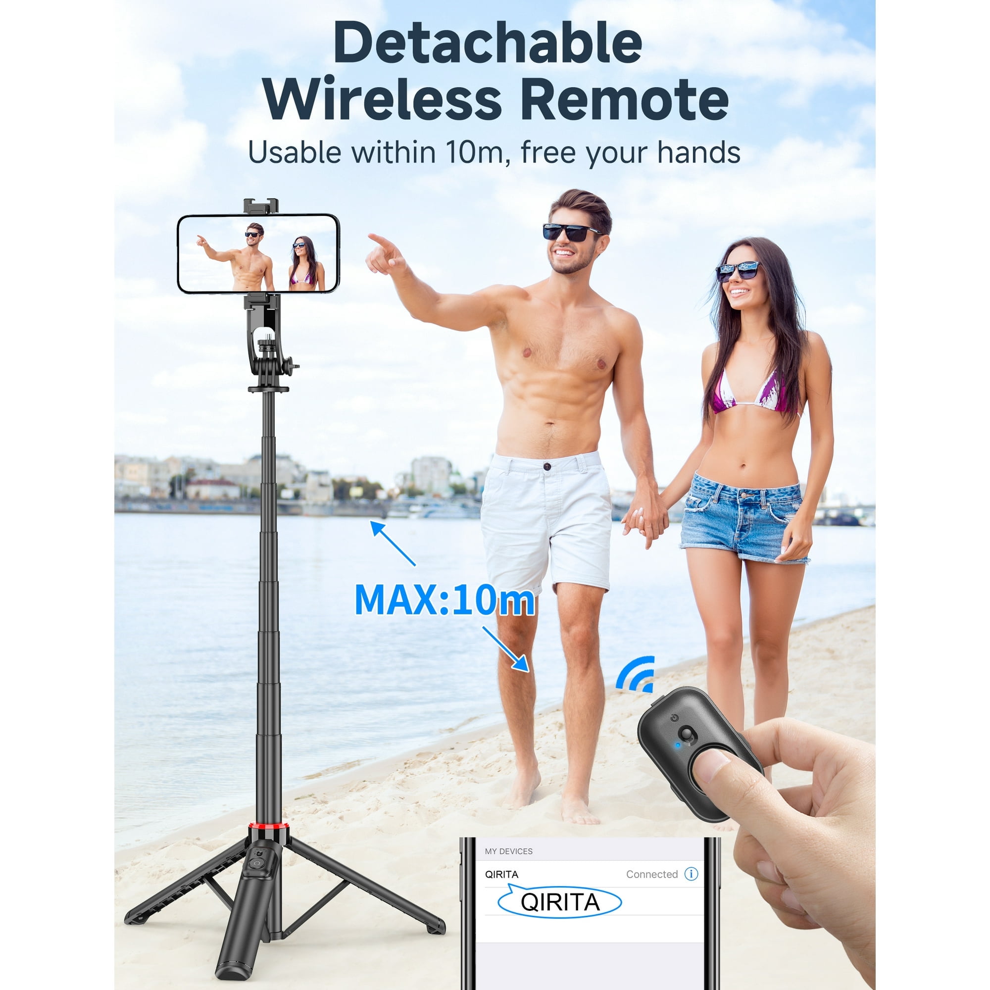 Magnetic Selfie Stick, 51"Aluminum Alloy Selfie Stick Tripod with Remote, Portable Cell Phone Tripod Stand, Selfie Stick 360° Vertical, Phone Travel Tripod Stable for iPhone/Android (Black)