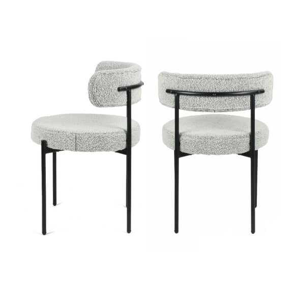 Dtwnek Set of 2 Modern Boucle Round Side Chair Dining Chair for Living Room, Dining Room, Office, Light Gray