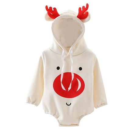

QWERTYU Infant Baby Toddler Christmas Long Sleeve Hooded Bodysuit for Girl Boy 3M-18M White 90