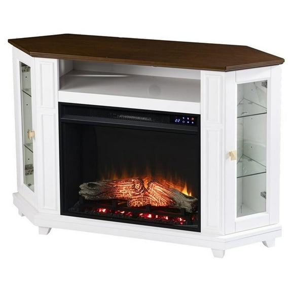 Bowery Hill Transitional Wood Electric Media Fireplace with Storage in White
